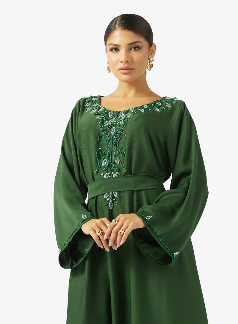 hayas closet  Embellished Belted Jalabiya for Women | Best Price UAE